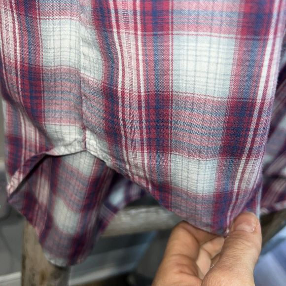 Madewell Ex-Boyfriend Button Up Shirt Manhasset Plaid Pink White Classicore Sz L - Picture 6 of 8
